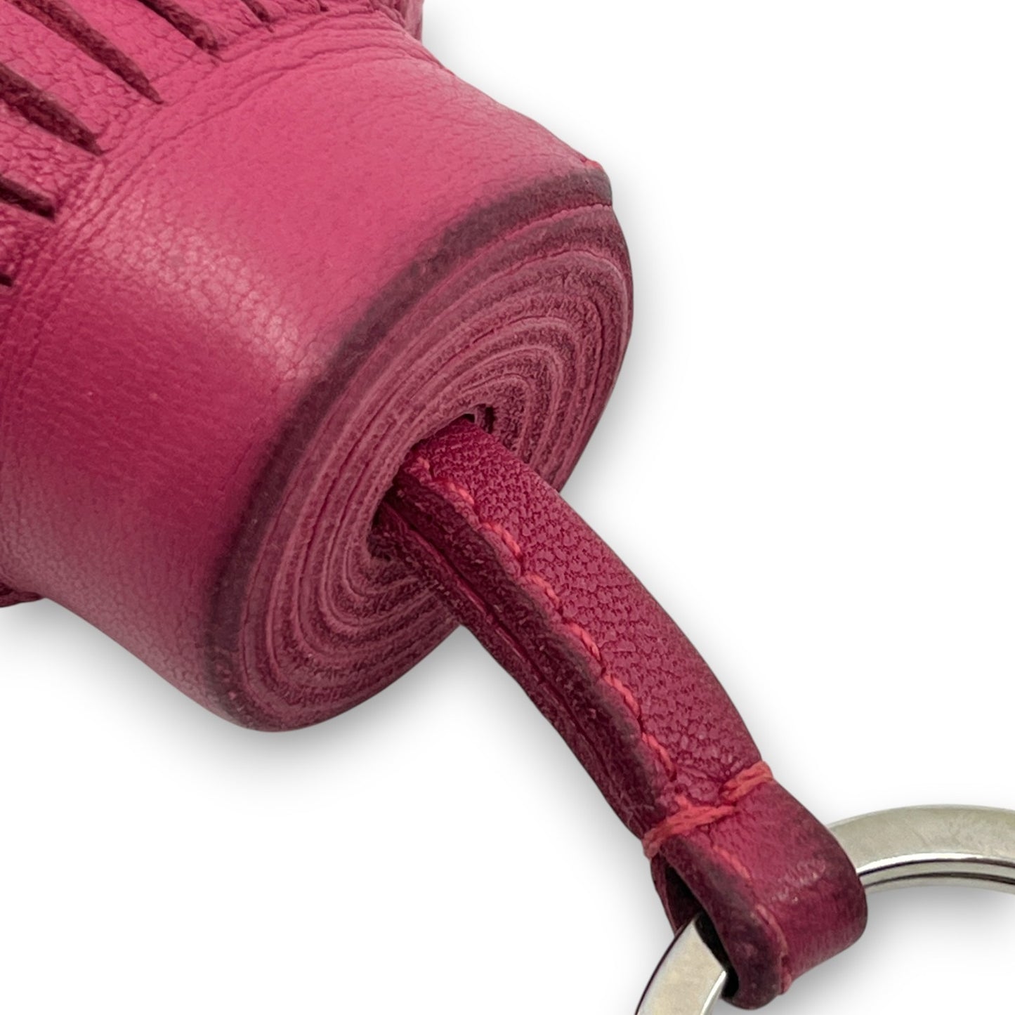 Hermès Carmen Rose Pourpre Pink Leather Tassel Key Ring Charm w/ Box
