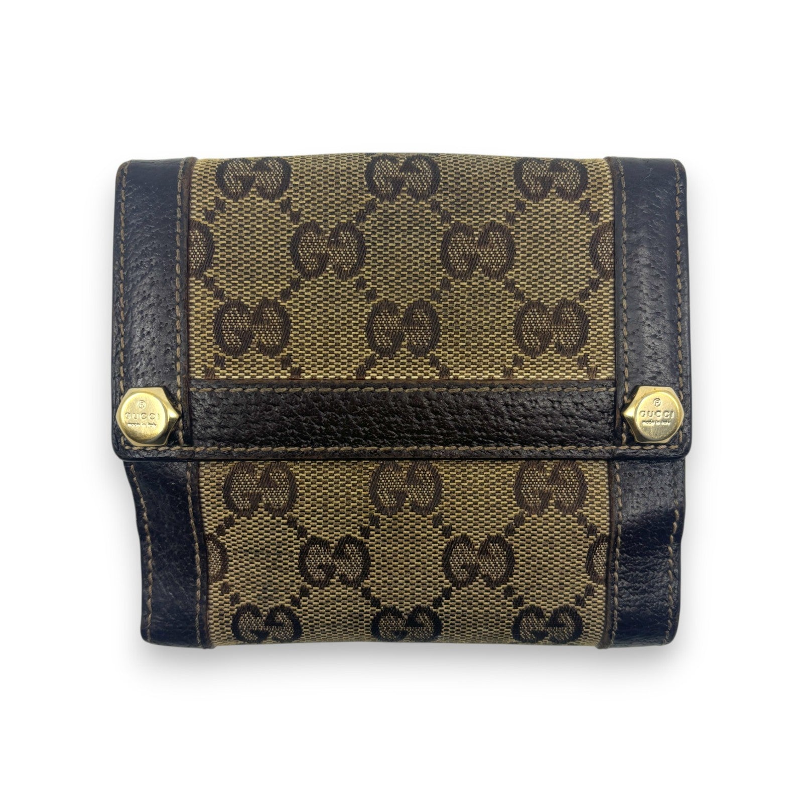 Gucci GG Canvas Bifold Wallet Brown Leather Trim w/ Box