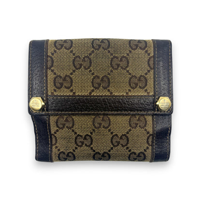 Gucci GG Canvas Bifold Wallet Brown Leather Trim w/ Box