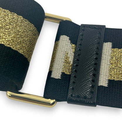 Marc Jacobs Adjustable Webbing Strap Black Gold with White Woven Logo