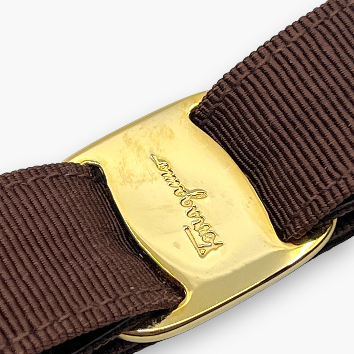 Ferragamo Vara Ribbon Keychain Key Ring Brown Gold 22-3055 W/ Box Card