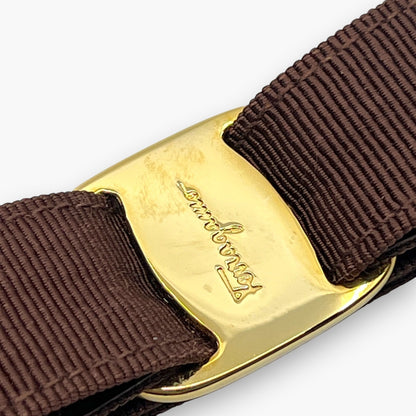 Ferragamo Vara Ribbon Keychain Key Ring Brown Gold 22-3055 W/ Box Card
