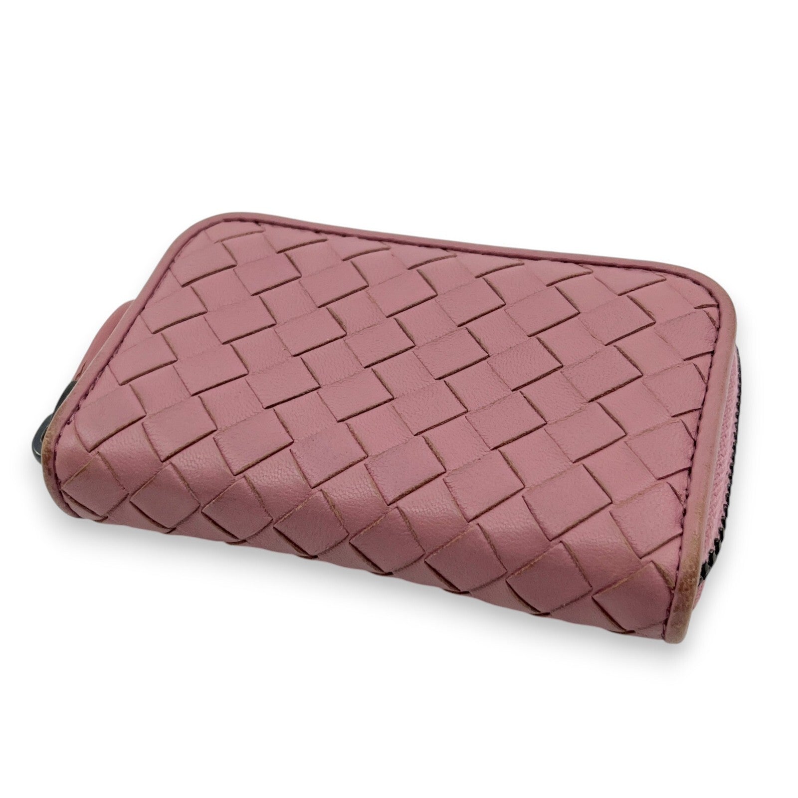 Bottega Veneta Intrecciato Leather Compact Zip-Around Wallet Pink