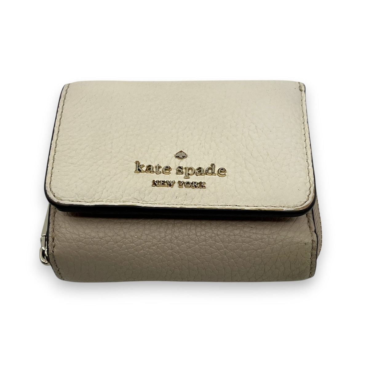 Kate Spade Off White Beige Leather Trifold Wallet Compact Zip Coin Purse