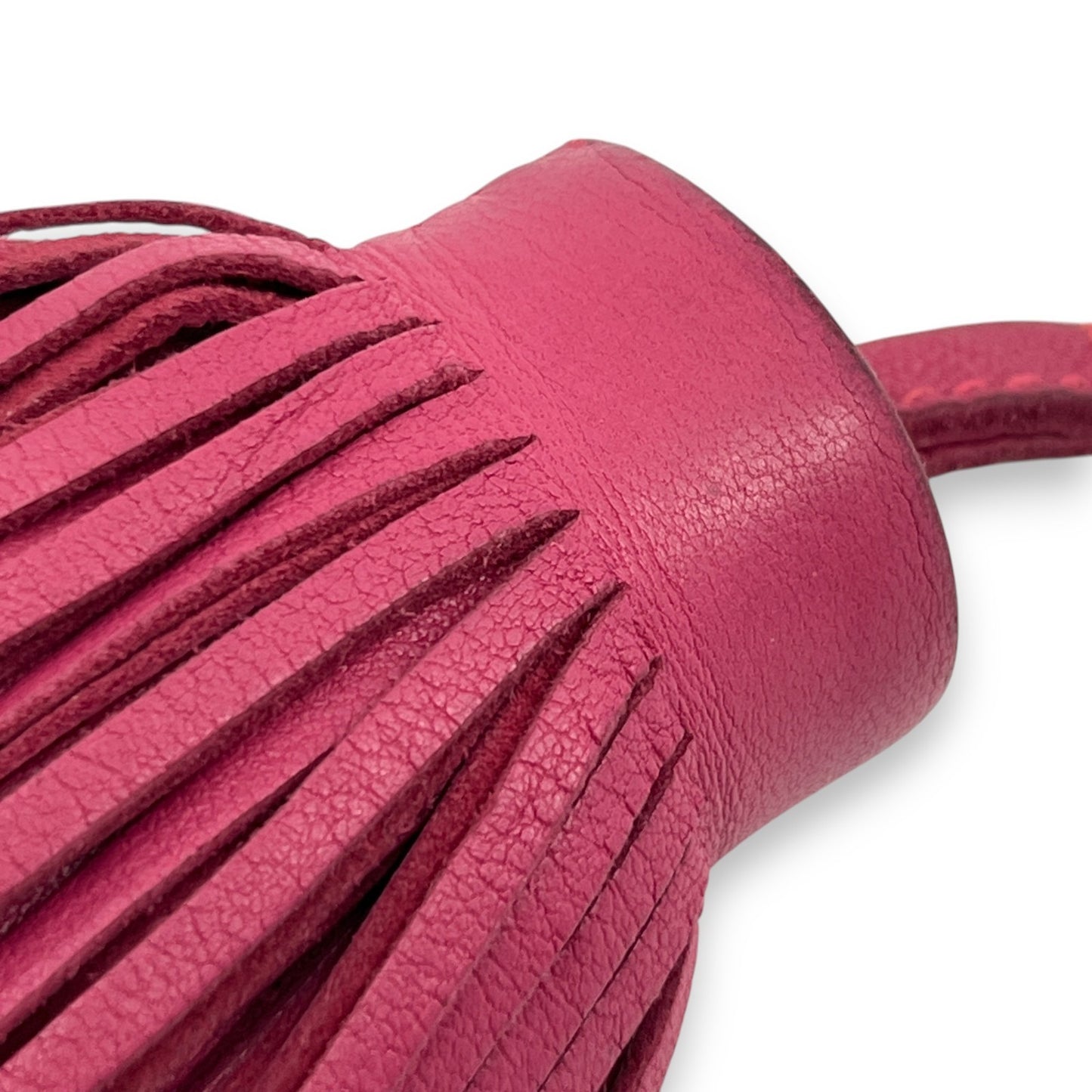 Hermès Carmen Rose Pourpre Pink Leather Tassel Key Ring Charm w/ Box