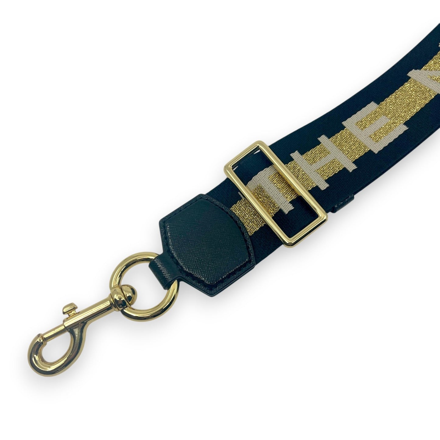 Marc Jacobs Adjustable Webbing Strap Black Gold with White Woven Logo
