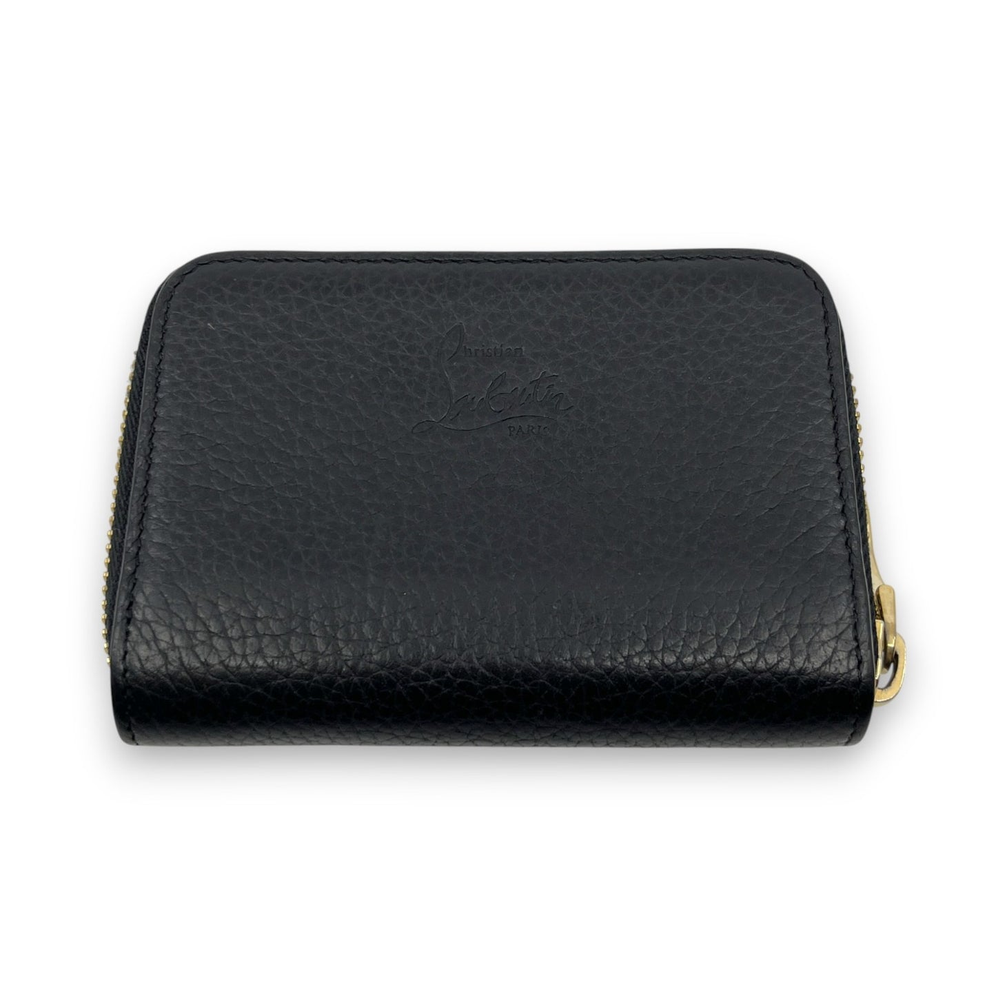 Christian Louboutin Panettone Black Leather Zip Wallet w/ Spikes Box Dust Bag