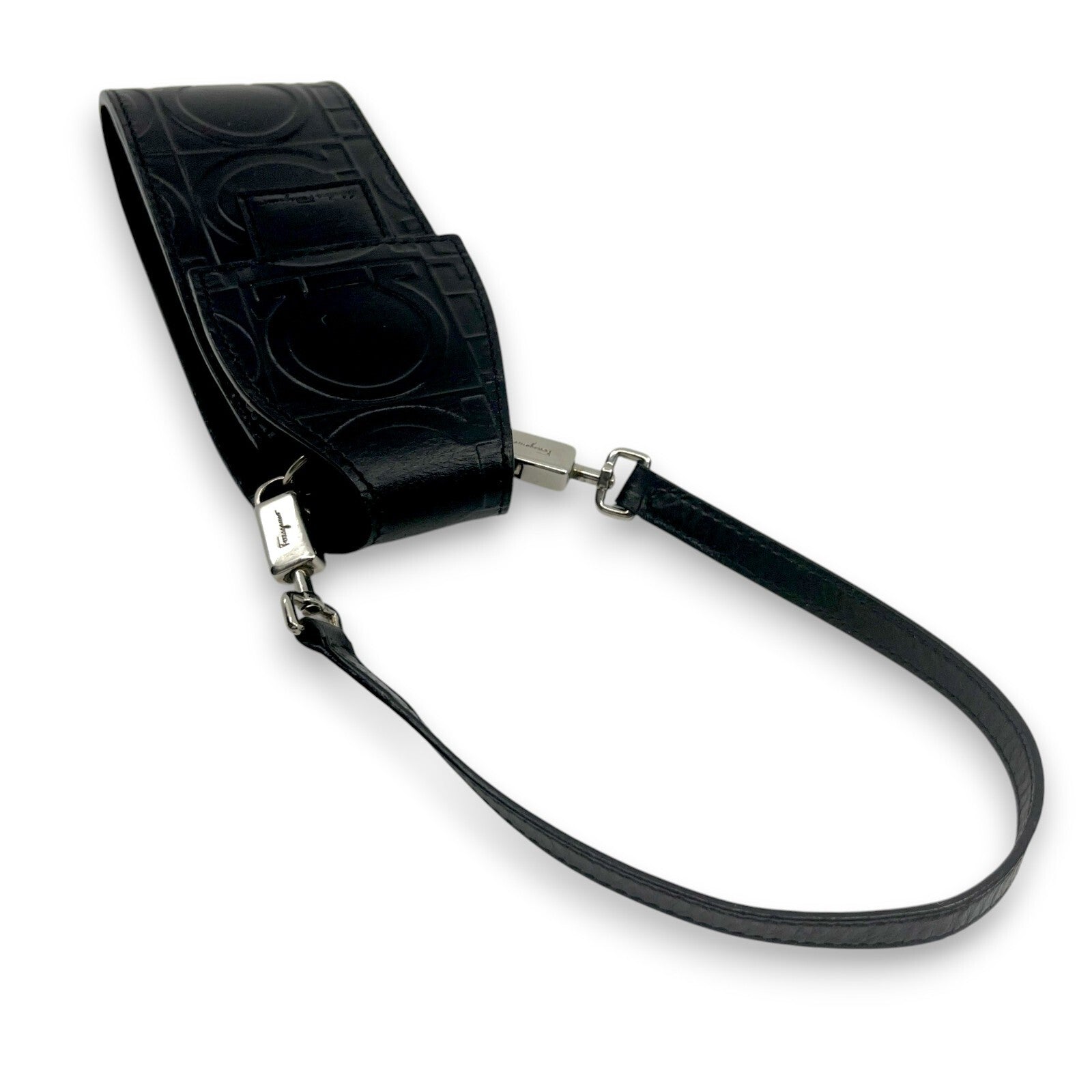 Salvatore Ferragamo Gancini Embossed Leather Mini Pouch Black  w/ Dust Bag