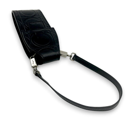 Salvatore Ferragamo Gancini Embossed Leather Mini Pouch Black  w/ Dust Bag