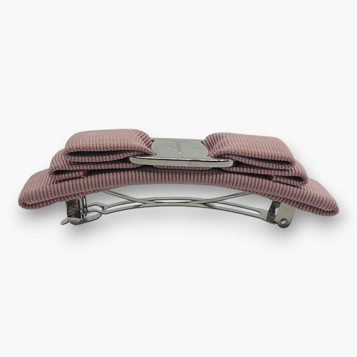 Salvatore Ferragamo Vara Bow Hair Clip Barrette Pink Silver-tone  w/ Box