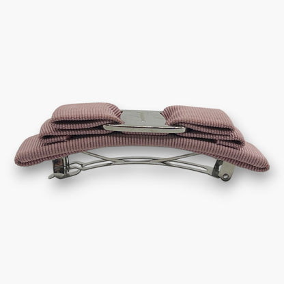 Salvatore Ferragamo Vara Bow Hair Clip Barrette Pink Silver-tone  w/ Box