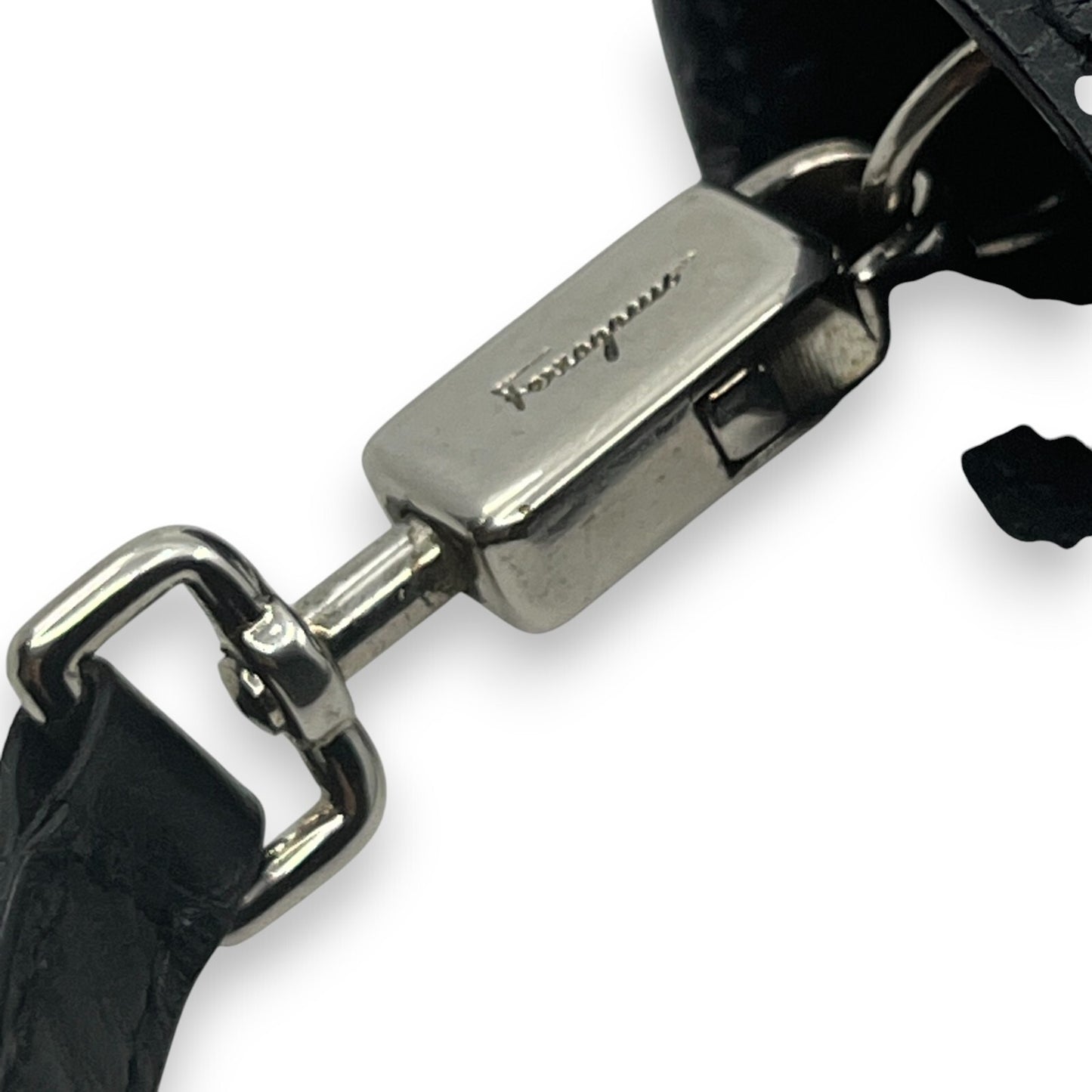 Salvatore Ferragamo Gancini Embossed Leather Mini Pouch Black  w/ Dust Bag