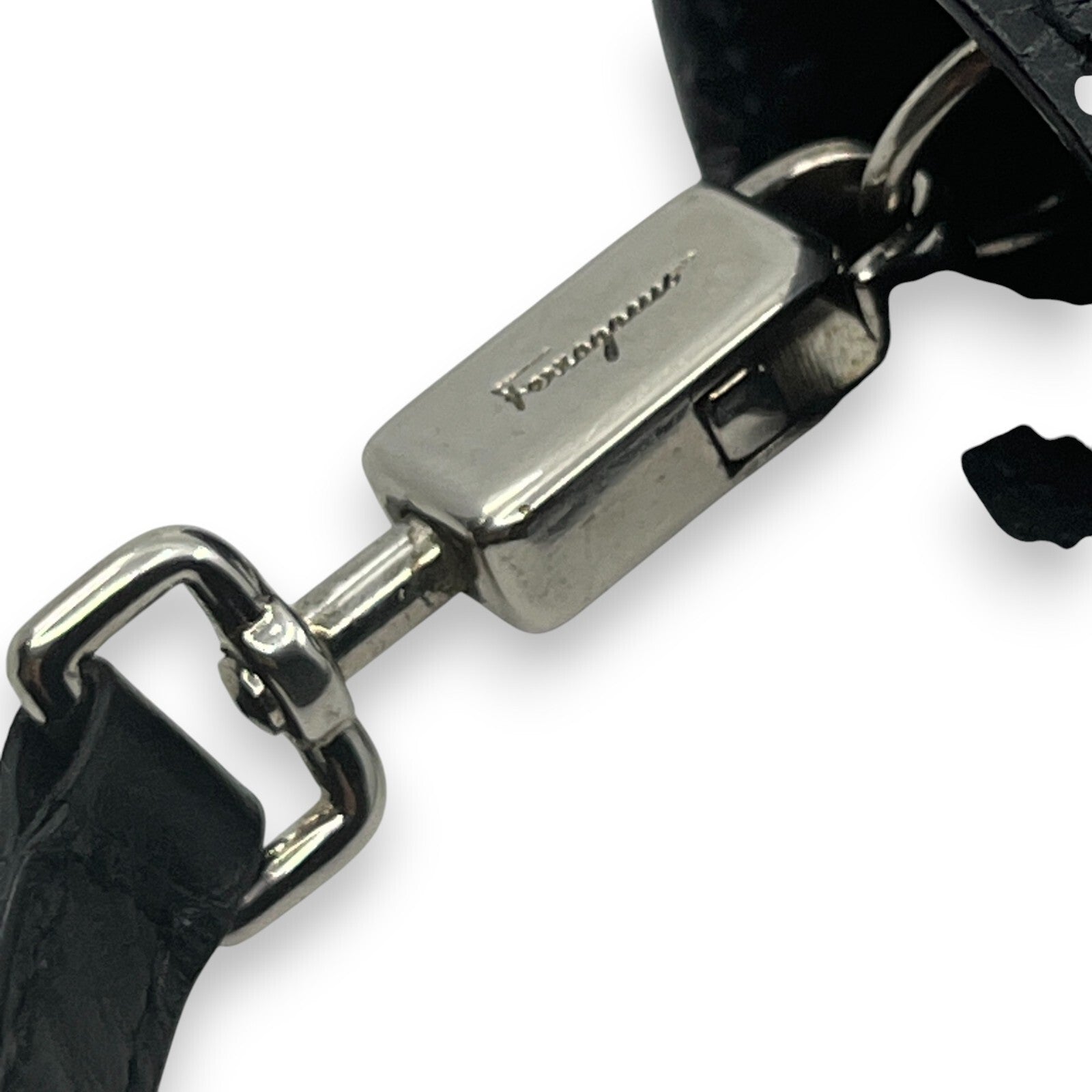 Salvatore Ferragamo Gancini Embossed Leather Mini Pouch Black  w/ Dust Bag