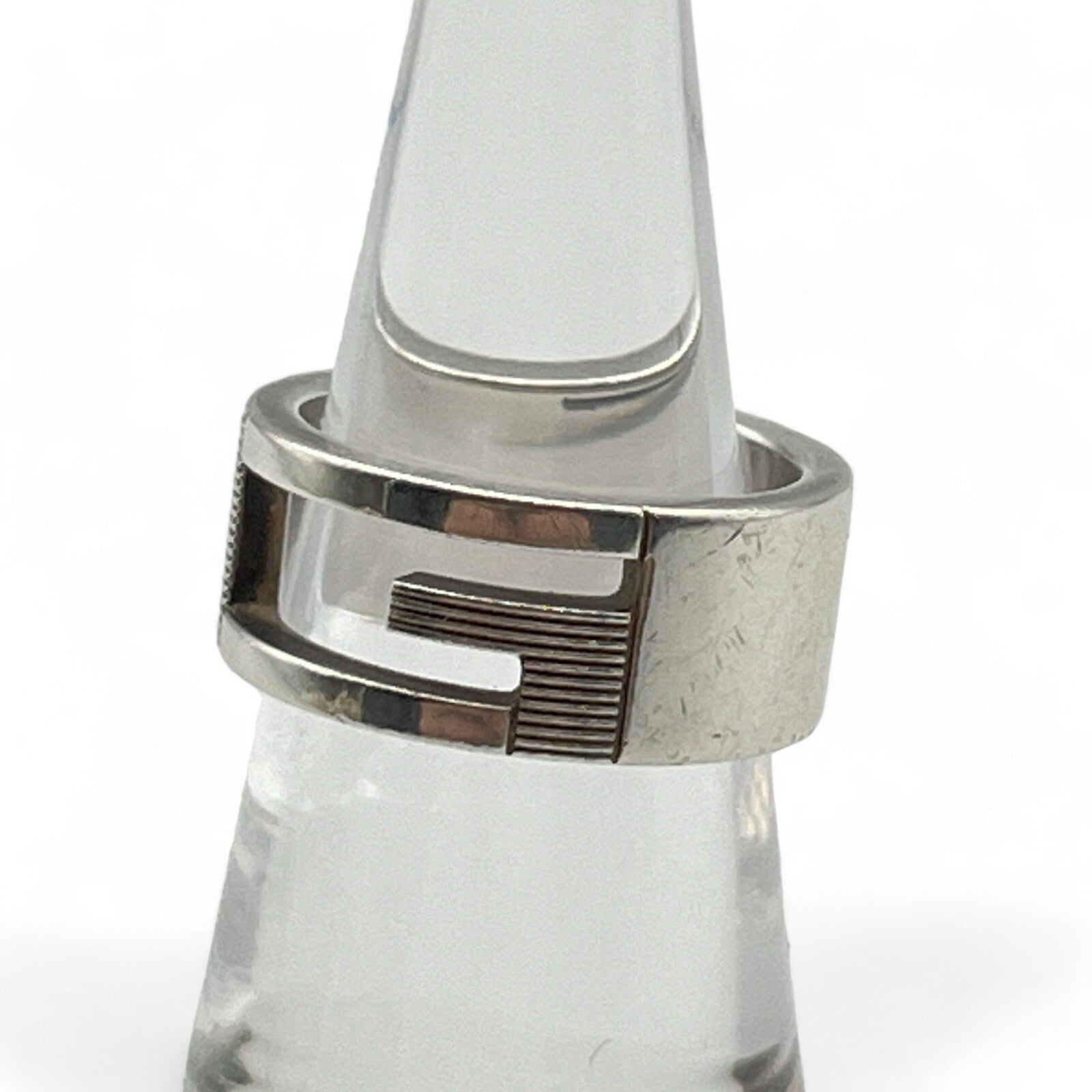 Gucci G Logo Ring Silver 925 Size 5 w/Box & Storage Bag