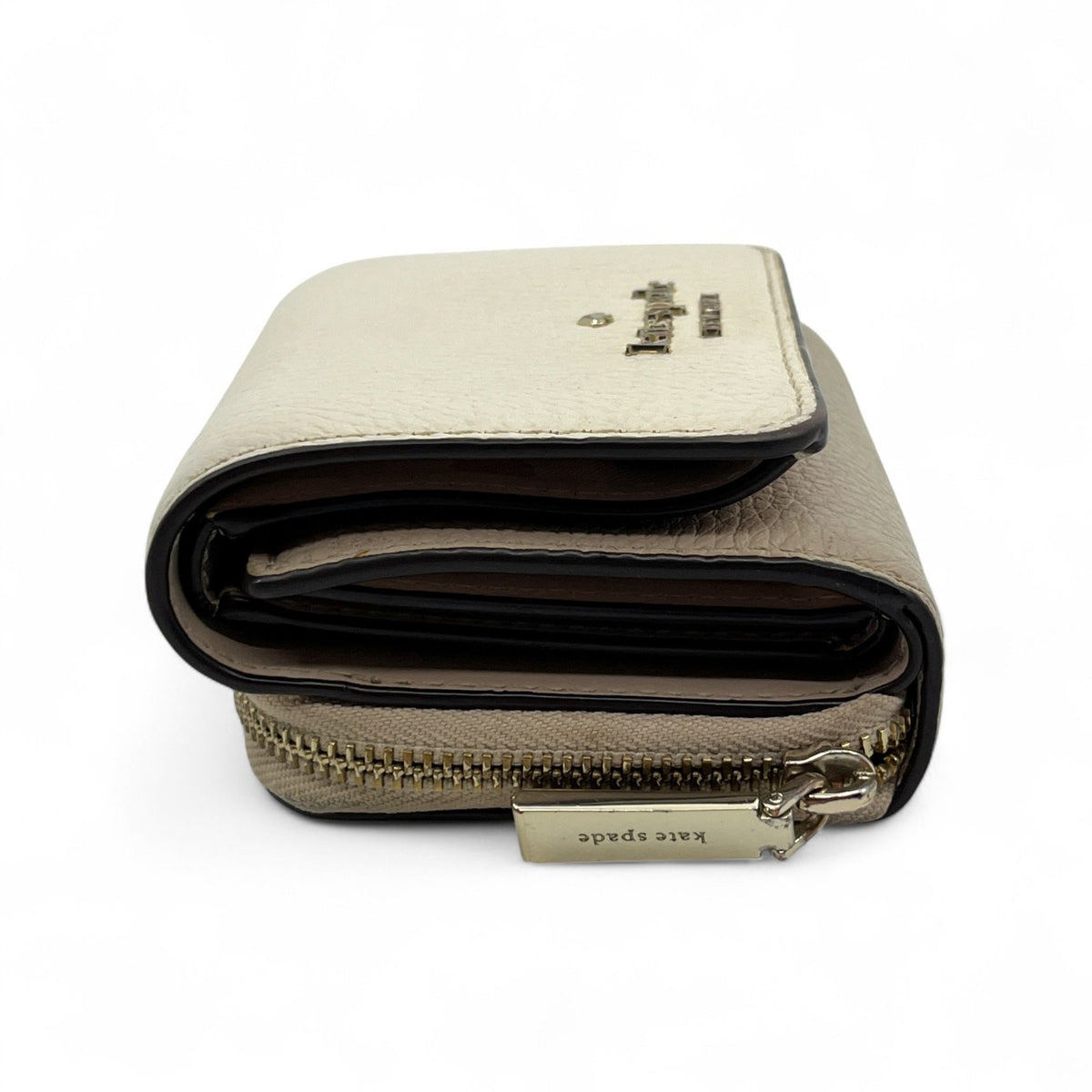 Kate Spade Off White Beige Leather Trifold Wallet Compact Zip Coin Purse