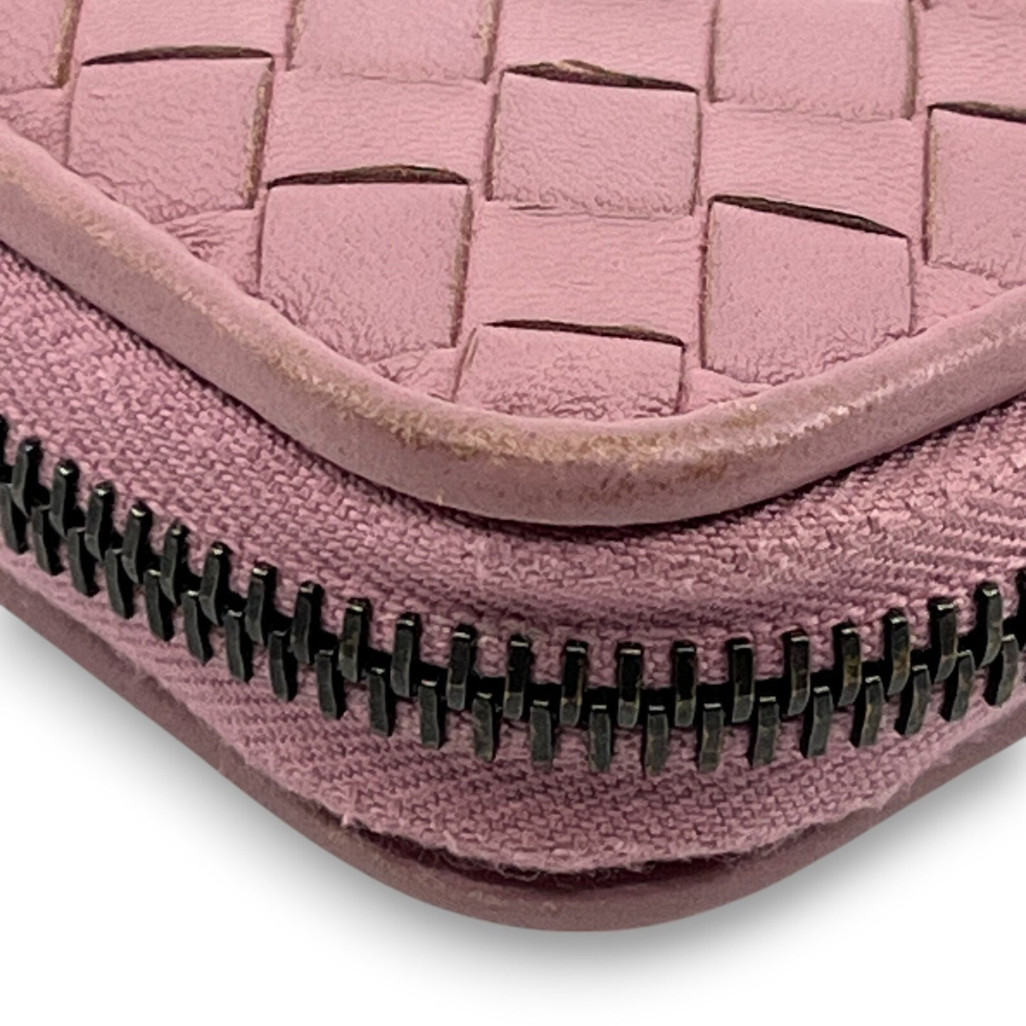 Bottega Veneta Intrecciato Leather Compact Zip-Around Wallet Pink