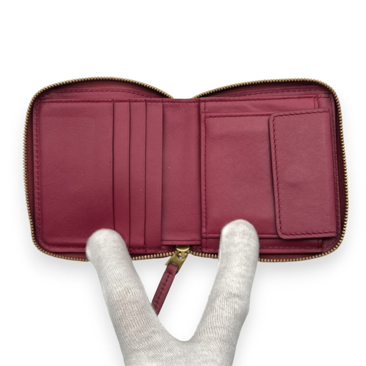 Bottega Veneta Padded Paper Calf Mini Wallet Burgundy Red Zipper