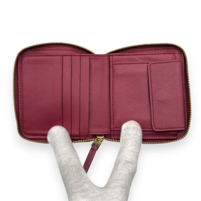 Bottega Veneta Padded Paper Calf Mini Wallet Burgundy Red Zipper