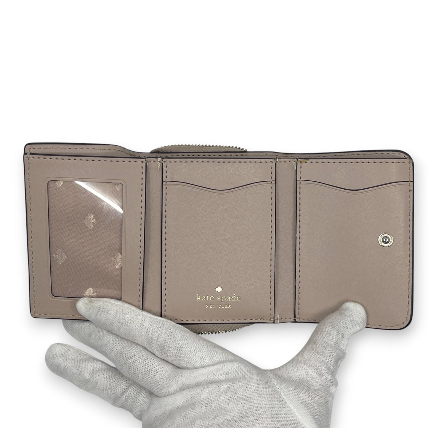 Kate Spade Off White Beige Leather Trifold Wallet Zip Coin Purse