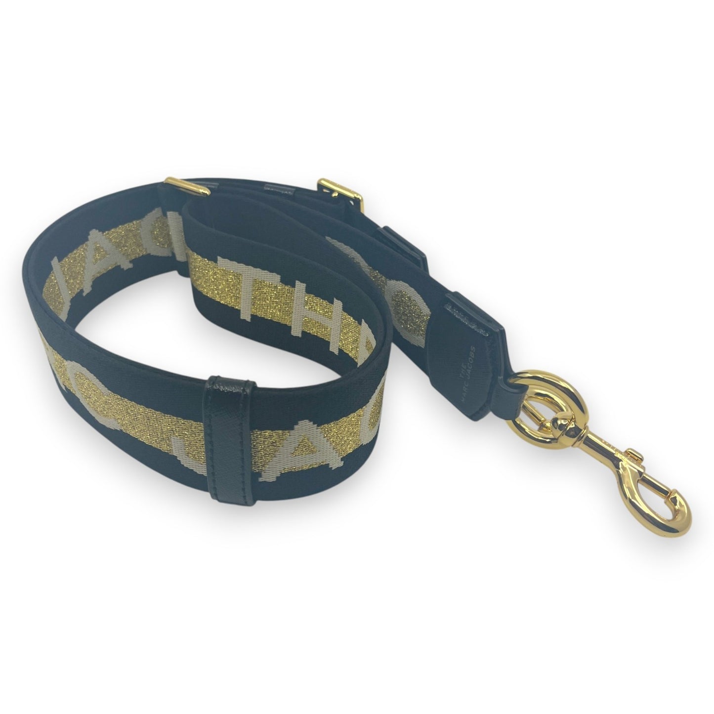 Marc Jacobs Adjustable Webbing Strap Black Gold with White Woven Logo