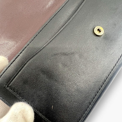 Coach Studded Scallop Flap Long Wallet Snap Closure Black Leather