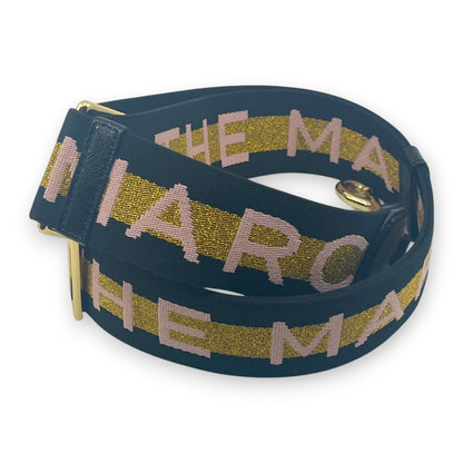 Marc Jacobs Adjustable Webbing Strap Black Gold with Pink Woven Logo