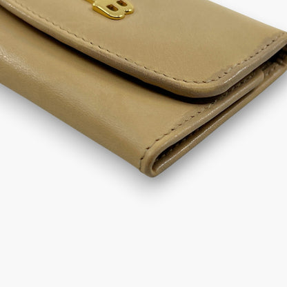 BALLY Leather Key Case 6 Hooks Beige Gold Tone Logo Made in Italy