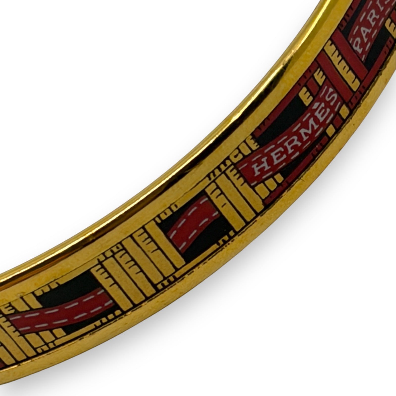 Hermes Enamel Bracelet Bangle Émail PM Gold Black w/ Box