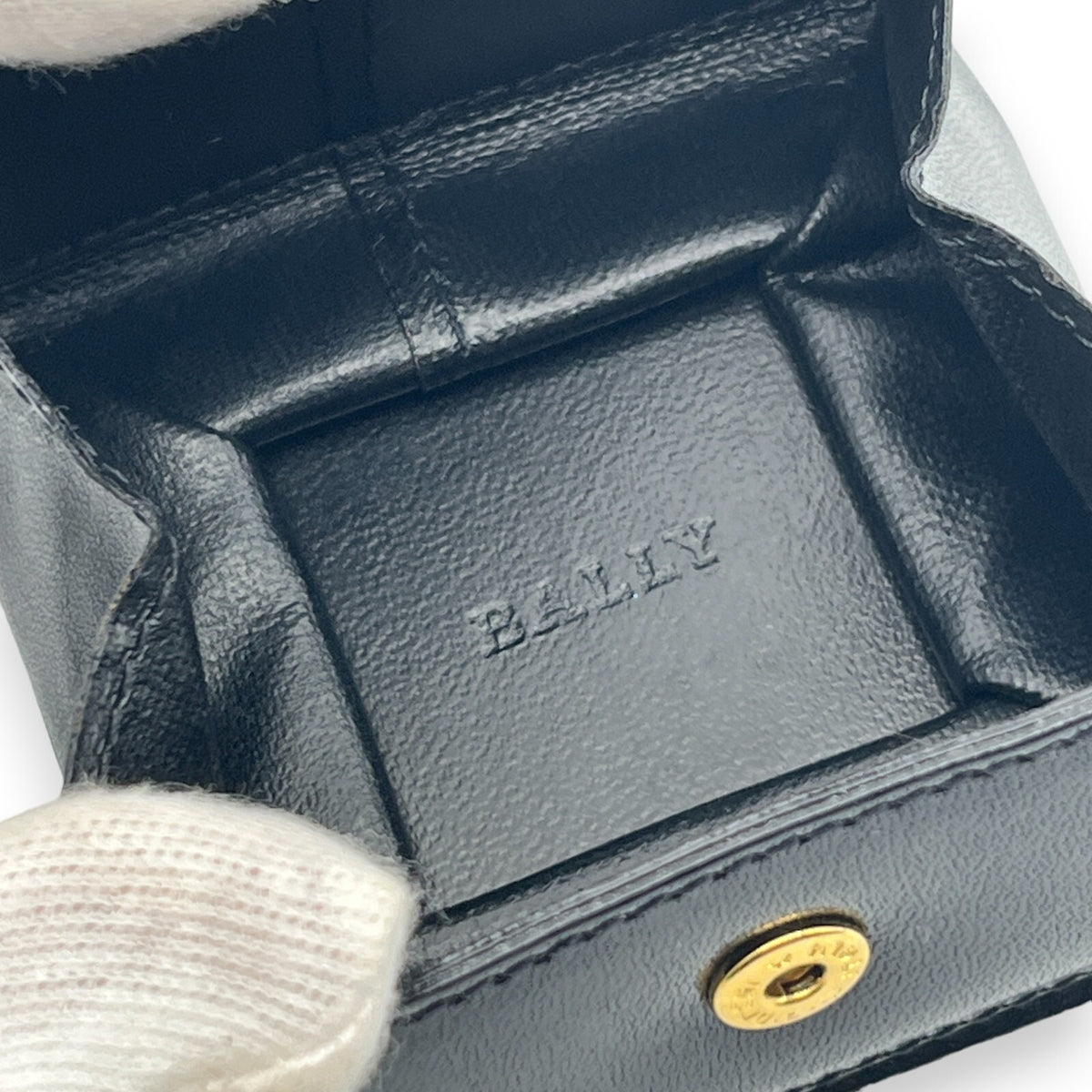 Bally Logo Plated Leather Coin Purse Wallet Black Compact