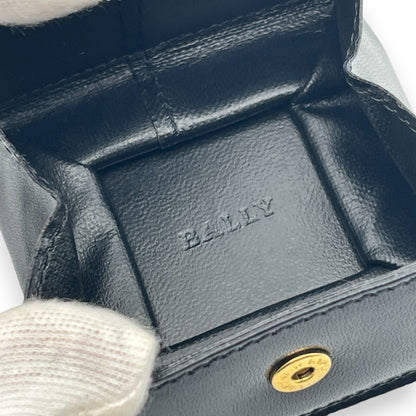 Bally Logo Plated Leather Coin Purse Wallet Black Compact