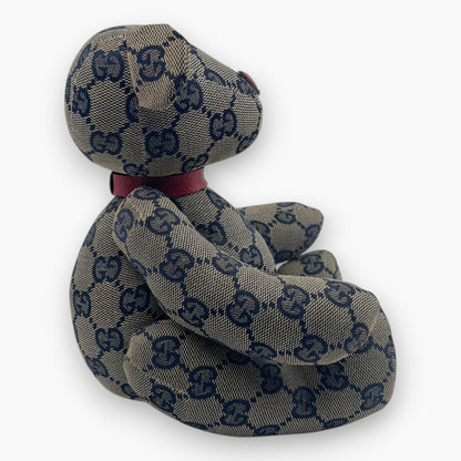 Gucci GG Monogram Canvas Teddy Bear Plush Doll Beige Navy