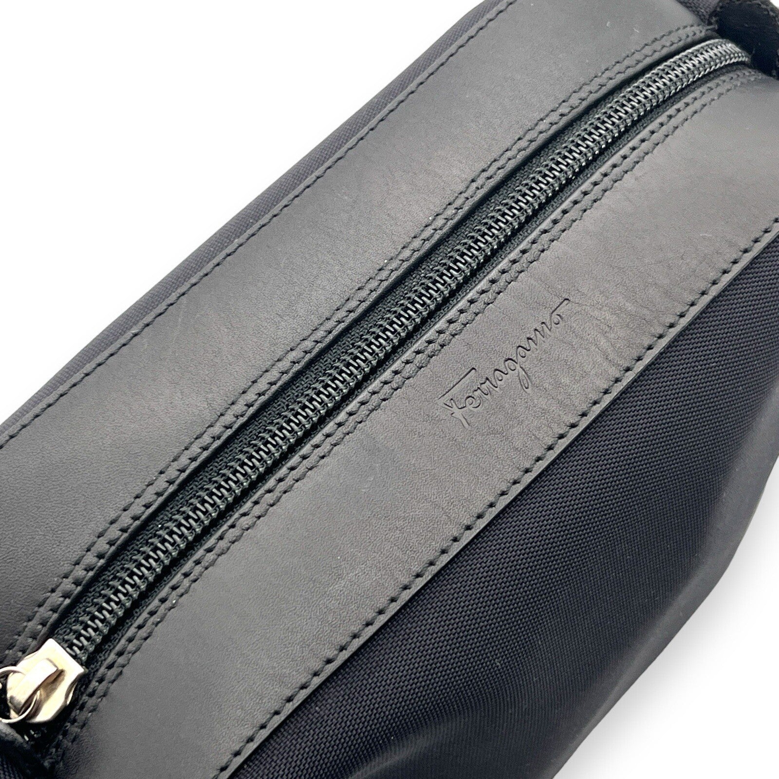 Salvatore Ferragamo Fabric and Leather Pouch in Black