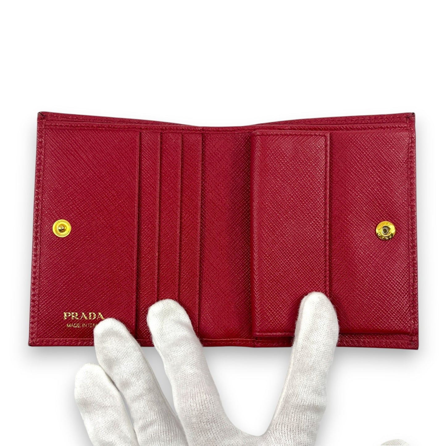 Prada Saffiano Leather Bifold Compact Wallet in Red w/ Box