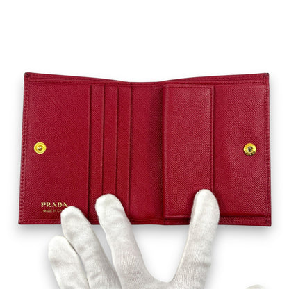 Prada Saffiano Leather Bifold Compact Wallet in Red w/ Box