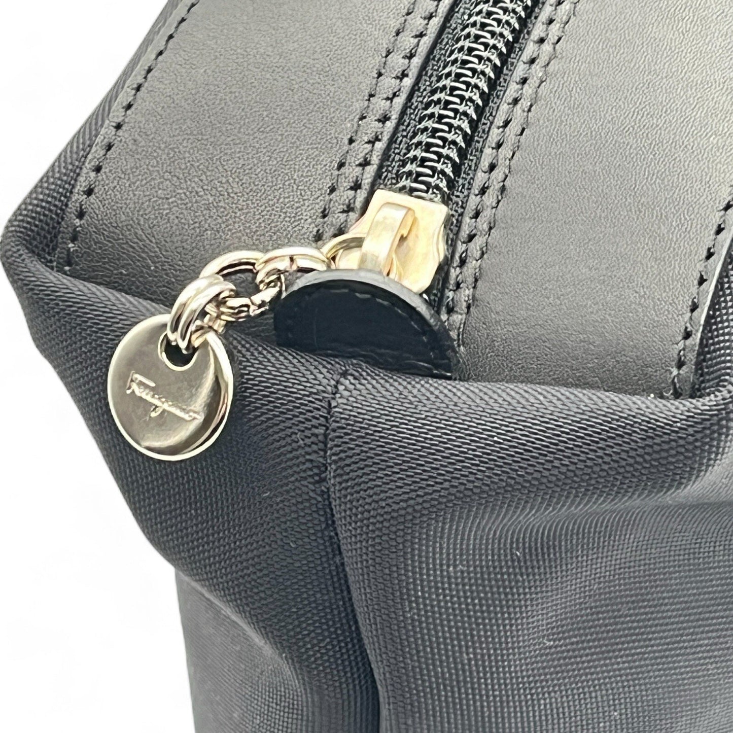 Salvatore Ferragamo Fabric and Leather Pouch in Black