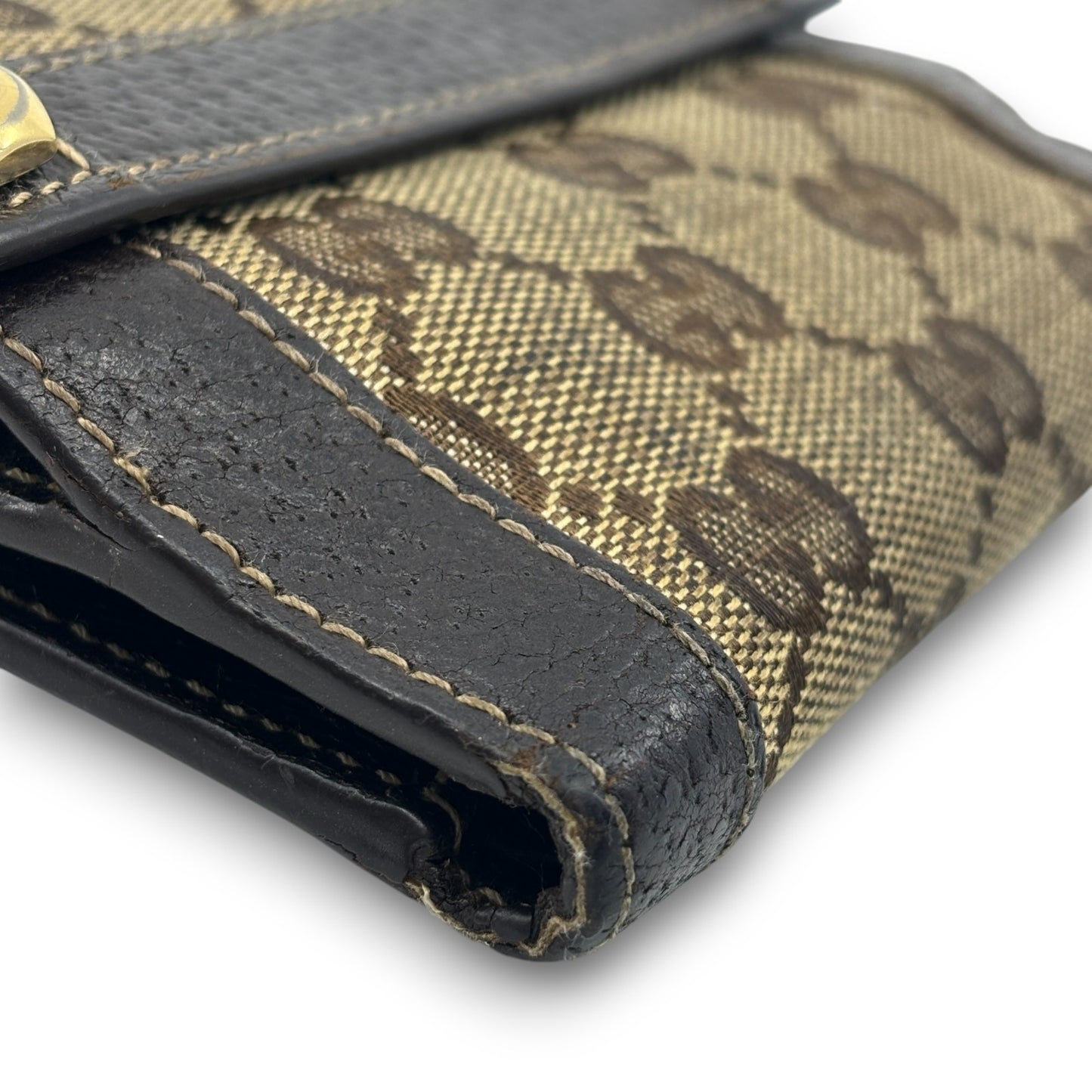 Gucci GG Canvas Bifold Wallet Brown Leather Trim w/ Box