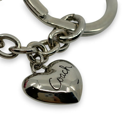 Coach Heart Charm Keychain Pink Silver-Tone with Rhinestone Detail