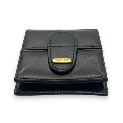 Bally Logo Plated Leather Coin Purse Wallet Black Compact