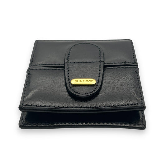 Bally Logo Plated Leather Coin Purse Wallet Black Compact