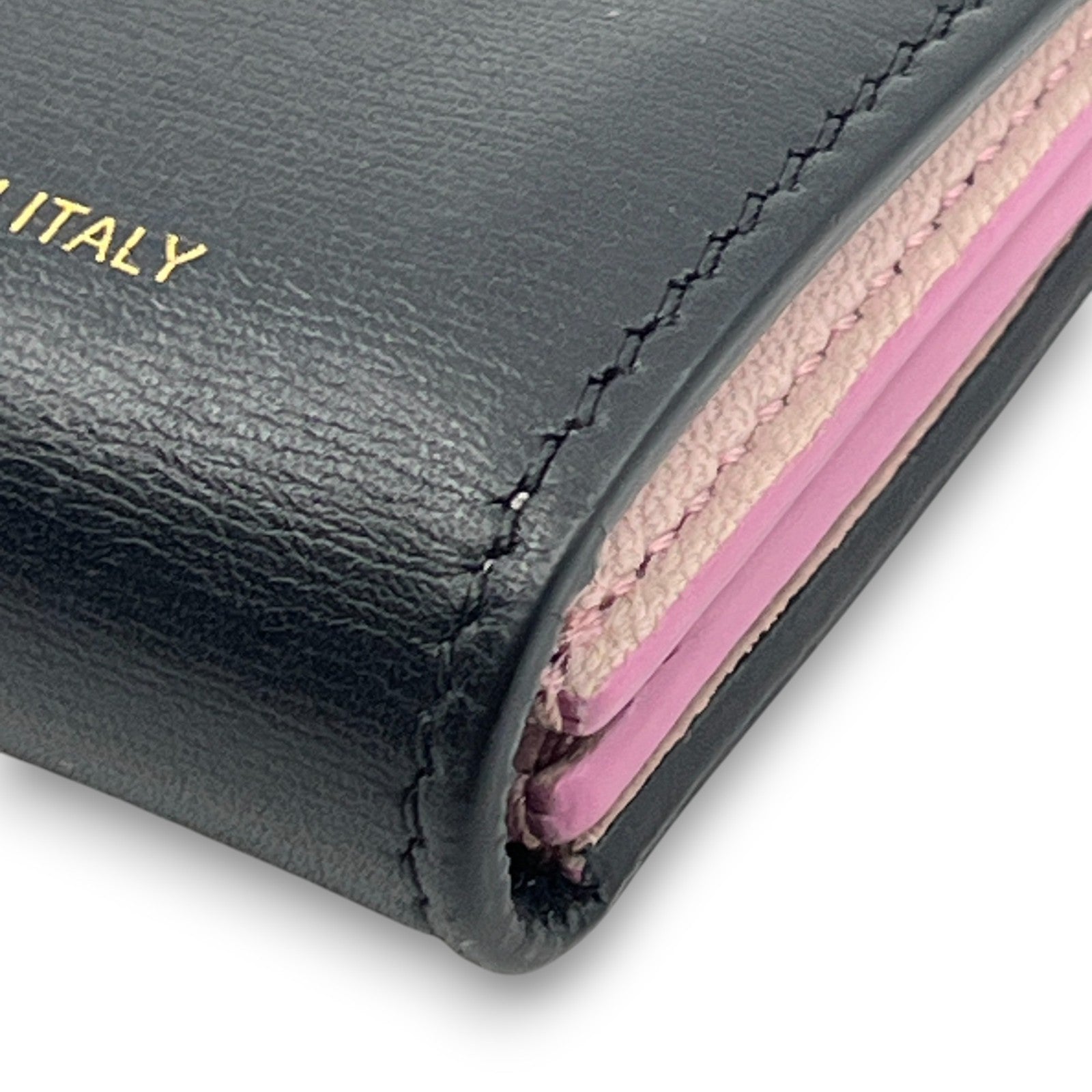 Celine Black Pink Leather Card Holder with Snap Tab