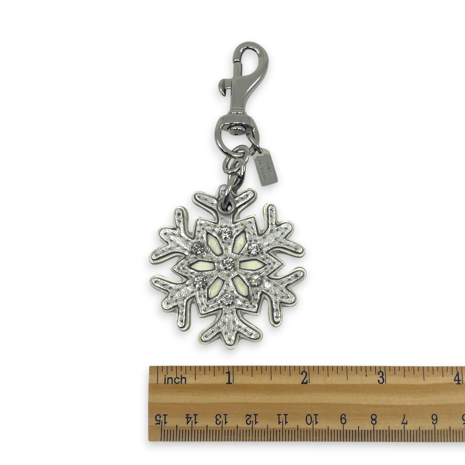 Coach Snowflake Keychain Bag Charm in Silver with Rhinestone