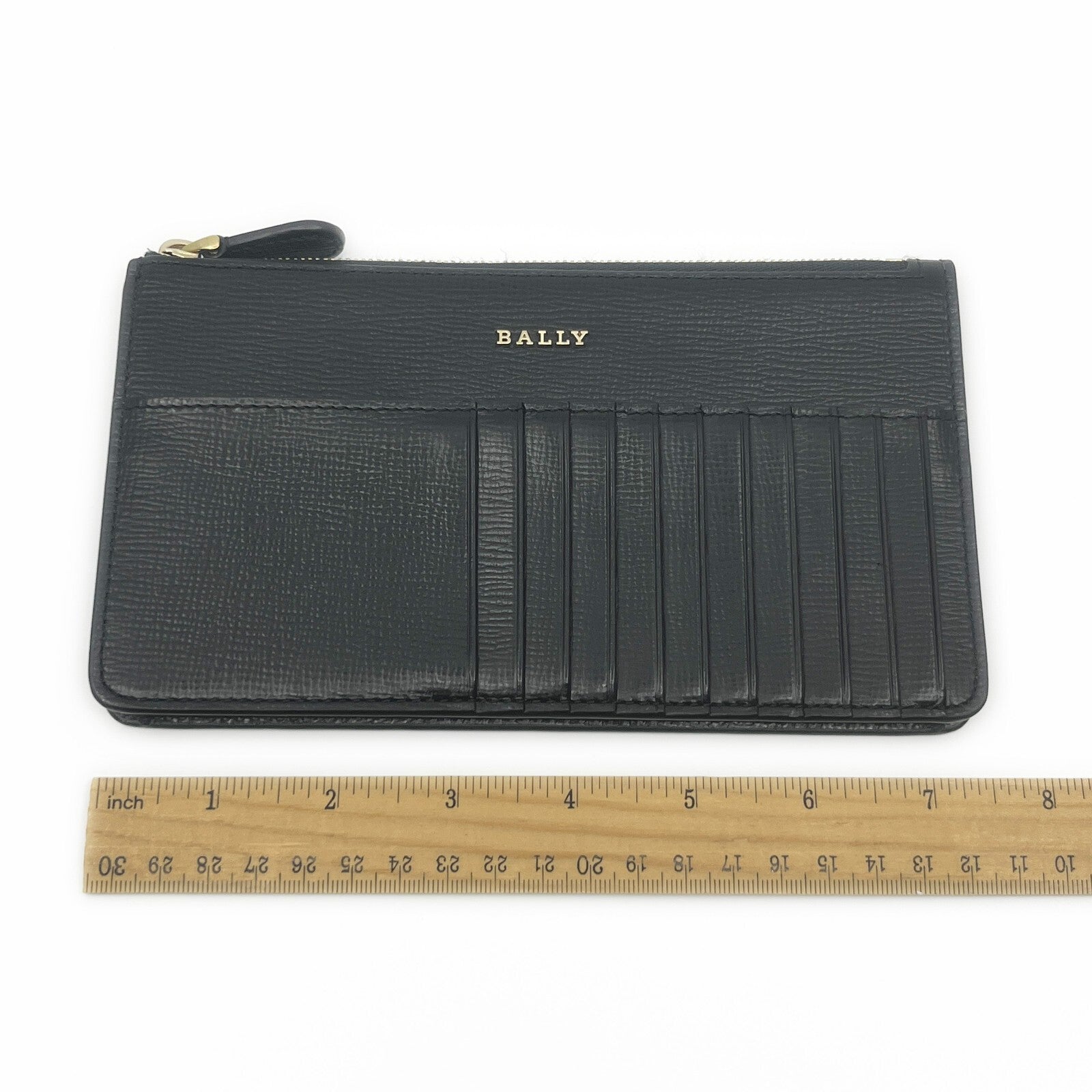 Bally Mandy Leather Chain Card Wallet Black with Box and Dust Cloth