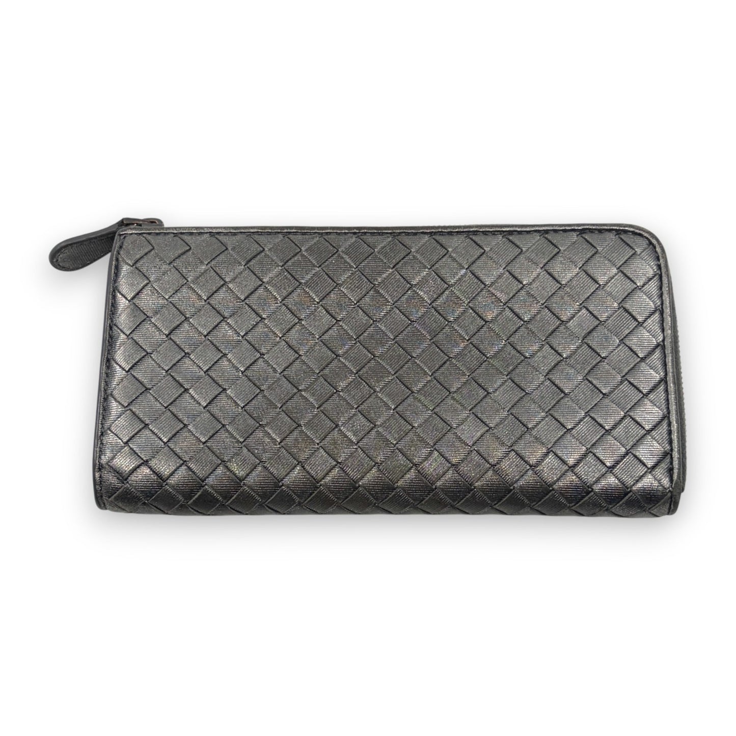 Bottega Veneta Intrecciato Long Wallet Silver Leather w/ Box