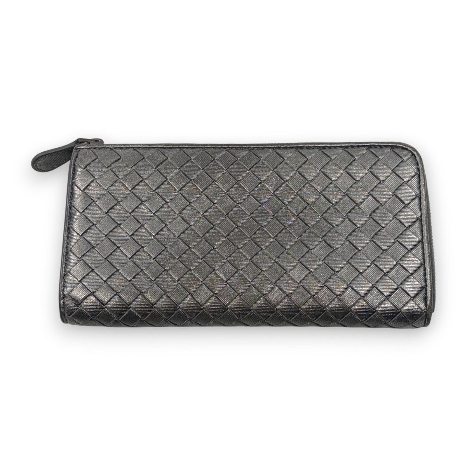Bottega Veneta Intrecciato Long Wallet Silver Leather w/ Box