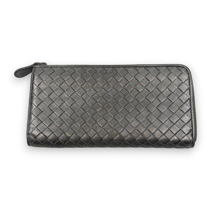 Bottega Veneta Intrecciato Long Wallet Silver Leather w/ Box