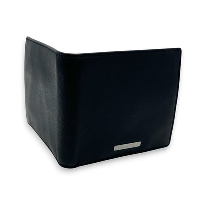 Christian Dior Black Leather Bifold Wallet with Silver Logo Plate