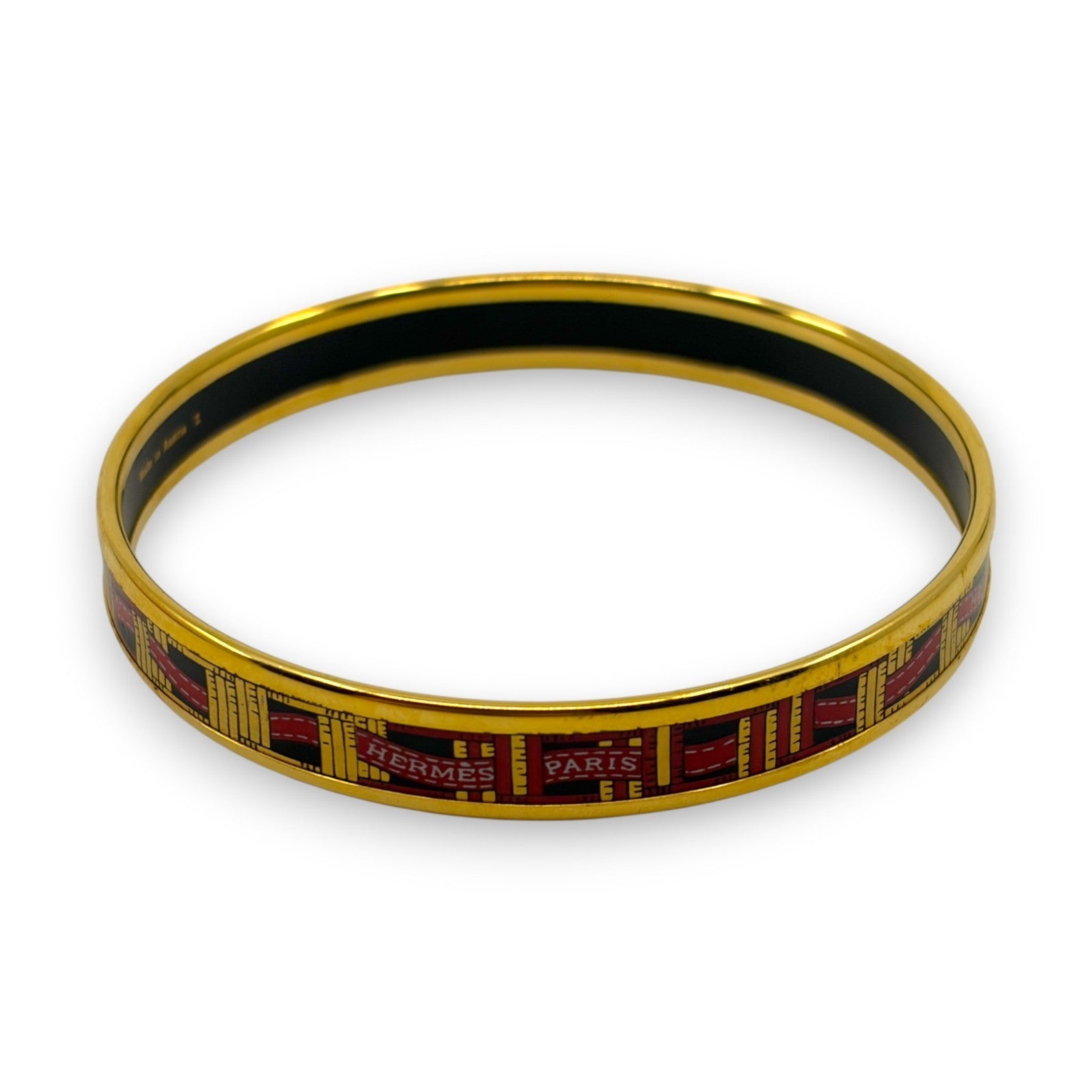 Hermes Enamel Bracelet Bangle Émail PM Gold Black w/ Box