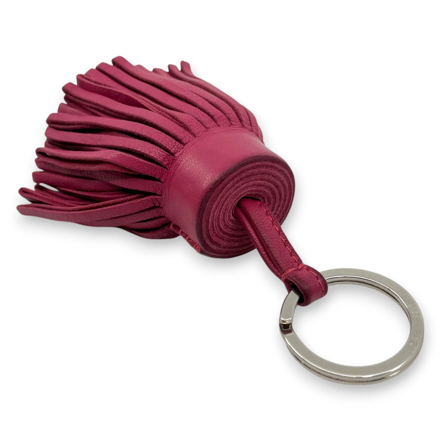 Hermès Carmen Rose Pourpre Pink Leather Tassel Key Ring Charm w/ Box