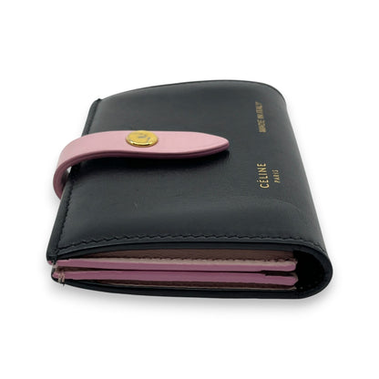 Celine Black Pink Leather Card Holder with Snap Tab