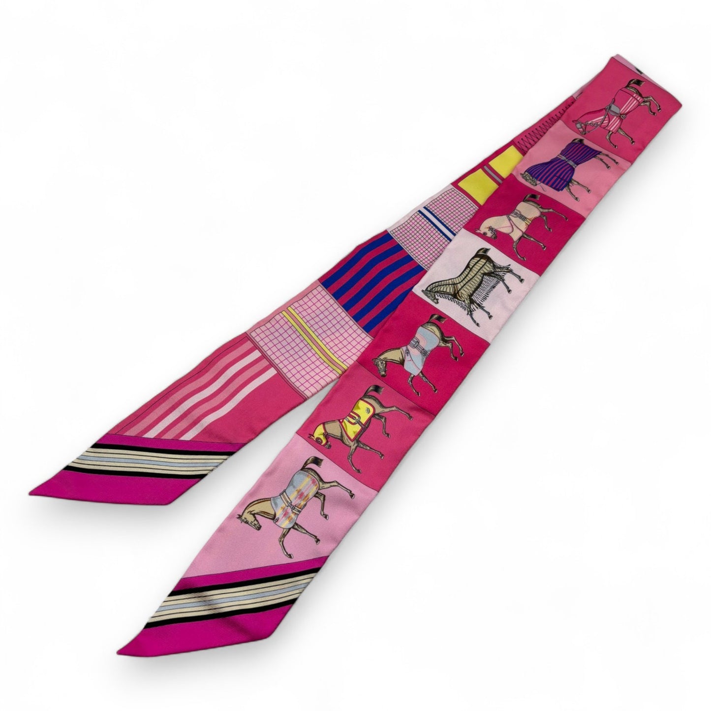 Hermès Twilly Silk Scarf Pink Horses Print 100% Silk with Box